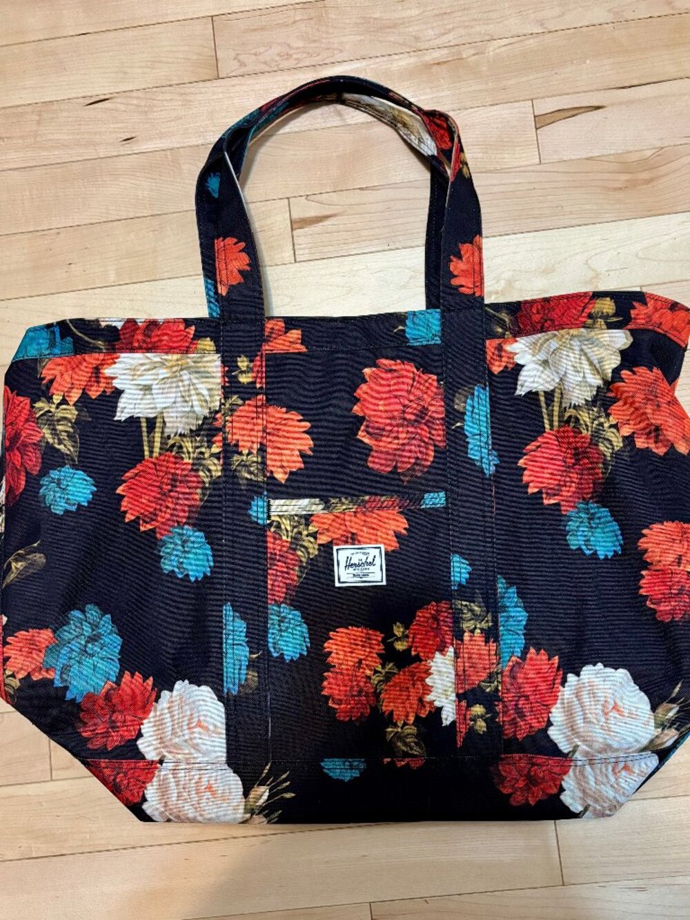 Herschel Extra Large Tote Bag Black with Floral Pattern - Picture 7 of 7